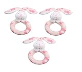 Angel Dear 3個リングRattlesセット、ピンクフラワーBunny