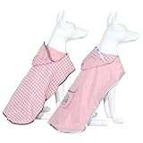 MAMORE 犬用レインコート、リバーシブル 防水 フード付き 反射 格子裏地 ダブル生地 犬のレインジャケット 小型犬 中型犬 大型犬用 (ピンク, 2XL)