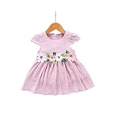 ベイビー服 女の子ワンピース Pojour 夏キッズ用かわいいドレス 花付き 子供ギフト 通気 綿 ピンク 90cm