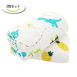 TMVOK ガーゼケット ベビー バスタオル 6重 タオルケット 赤ちゃん 2枚 100 * 100cm 出産祝い かわいい動物柄 柔らかく 沐浴ガーゼ ブランケット 男の子 女の子 保育園 2枚セッ