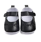 ベビー 春 秋 PUレザー 刺繍 滑り止め ファーストシューズ 可愛い靴 (12cm, ブラック)
