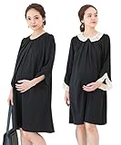 Sweet Mommy マタニティ 授乳服 ワンピース レースフリル Aライン 授乳口付き 襟袖レース取り外し可能 大きいサイズ 裏地付き 春 秋 冬 産前産後 お宮参り パーティー 結婚式／ブラック