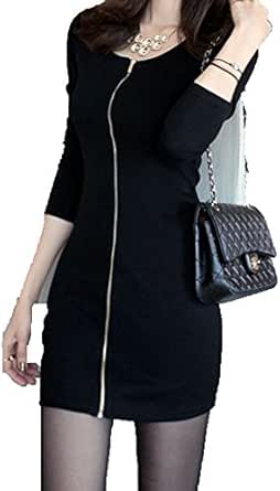 Amazon Co Jp フロントファスナー ミニ丈 長袖ワンピース M 服 ファッション小物