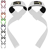 ihuan ウェイトリフティング用リストストラップ - ウェイトリフティング用リフティングストラップ | ジムリストラップ エクストラハンドグリップサポート付き | ボディビルディング | デッドリフティング (ホワイト)