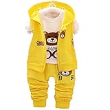 JIEYA ベビー幼児3ピース服セットベアノースリーブスウェットシャツとパンツ (1-2歳, 黄)