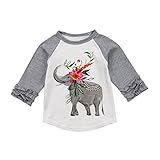 長袖シャツ 女の子 子供服 ラウンドネック 動物プリント ステッチカラートップ ロングスリーブブラウス ブラウン グレー 夏 秋 春 70 80 90 100 110（12-24ヶ月 2-5歳） (4