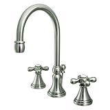 キングストン真鍮ks2981ax知事Widespread洗面所蛇口真鍮ポップアップとメタルクロスハンドル 8-Inch Adjustable Center KS2981AX