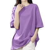 [SLEEPSINERO] tシャツ レディース 半袖 【体型カバー・ゆったり細見え】 シャツ レディーストップス 春 夏 クルーネック 大きいサイズ 吸汗速乾 通気 着痩せ オーバーサイズ レディース夏服 カットソー ロング 5分袖 おしゃれ (M,パープル)