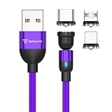 WAYetTO 充電ケーブル マグネット 3in1 充電器 マグネットケーブル マグネット式 Type-C タイプC MicroUSB スマホ タブレット (パープル, 2m) [並行輸入品]