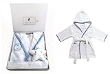 MINERVA【箱入り】ギフト プレゼント プリンスジョージズ 子供バスローブ ＆ スターぬいぐるみ ギフトセット ナイトガウン 王子様気分 白 フード、固定型のベルト、ポケット付き ベビー、赤ちゃん