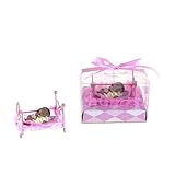 Lunaura Baby Keepsake - Set of 12 Girl Black Ethnic Baby Laying on Swinging Bed Favors - Pink by Lun