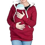 (マーシェル) Marshel マタニティ カンガルーパーカー 【 赤ちゃんすっぽり 】 フード付き 産前 産後 長く使える 妊婦服 レッドxホワイト M