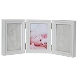 WSLCN フォトフレーム ベビー記念品 赤ちゃん 手形 足形 出産祝い 見開き三面タイプ ベビーギフト 卓上 おしゃれ ホワイト 安全な非毒性の粘土付