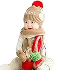 baby-mine（ベイビーマイン) ベビー&キッズ ニット帽 マフラー 手袋 あったか３点セット うさぎちゃん&ポンポン お誕生日プレゼント 御出産祝い (ベージュ)