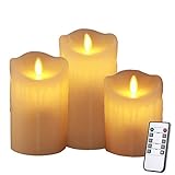homemory電池式Flameless Candle withタイマー、3のセットTear絞らLEDキャンドルリモートCandle、ちらつきElectric Candle with Flameのギフ