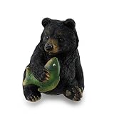 LifelikeブラックBear Cub Holding a魚Figurine Coin Bank