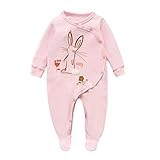 エルフ ベビー(Fairy Baby)ロンパース ベビーつなぎ 足つきカバーオール 長袖 前開き 73cm ピンクうさぎ(Mr)