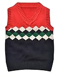 (コ-ランド) Co-landキッズ ベスト ニット チェック柄 スクールベスト Vネック 学校 制服 子供服 ボーイズ 男の子 女の子 フォマール レッド 90