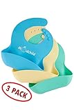 防水シリコンBaby Bibs 。3パック。100 % BPAフリー、簡単、ソフト、ワイプクリーンKeep Stains Off 。Crumb Catcher Bib with Largeポケット。赤