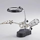精密 作業 用 スタンド ルーペ 固定 クリップ & はんだ ごて スタンド & クリーニング クロス& 精密ピンセット 付き (2 LED ライト 一体 型 拡大ルーペ 付き)