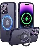 【8年間の技術結晶！4in1超万能モデル】CASEKOO iPhone14Pro 用 ケース 隠しスタンド 横縦両立 米軍MIL規格 耐衝撃 MagSafe対応 スマホケース 薄形半透明 マット仕上げ 指紋防止 ストラップホール付き ワイヤレス充電対応 アイフォン 14pro 用 ケース 6.1インチ カバー（ディープパープル）
