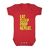 (フロソ) FLOSO 赤ちゃん・ベビー用 Eat Sleep Poop Repeatプリント 半袖ボディースーツ ロンパース スリープスーツ ベビー肌着 パジャマ (18-24ヶ月) (レッド)