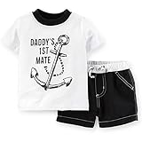 カーターズ(Carter's)男の子用イカリ柄黒リンガーTシャツx水兵さん黒い海水パンツビーチリゾート2点セット,水着上下セット,出産祝い (12months(72-78cm)) [並行輸入品]