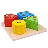 Domybest　パズル　木製　木のおもちゃ　幾何パズル　木製ブロック　棒さし 型はめ 形合わせ 幾何学認　積み木　カラフル 知的玩具　児童 キッズ　知育玩具
