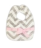Caught Ya Lookin' Reversible Baby Bib, Grey and White Chevron with Light Pink Ribbon by Caught Ya Lo