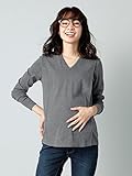 Angeliebe エンジェリーベ マタニティ 授乳口付き 綿混 やわらか フライス Vネック Tシャツ 妊婦服 産前 産後 長袖 M ～ L 杢チャコール 22072 22072402