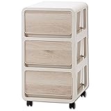 プラスチック収納ボックス 3段タイプ おしゃれ バウム 3段 No.9 キャスター付き 完成品 収納棚 収納チェスト 木製風前板 収納ケース 引出し 小物入れ (3段タイプ, 木目調前板 No.9)