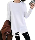 [BSCOOL] 長袖 tシャツ レディース ゆったり ロンT無地 カットソー プルオーバー Tシャツ ダメージ加工 ファッション カットソー(B白)