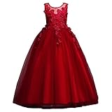 Candykids 子供ドレス ピアノ発表会 結婚式 演奏会 入園式 ロング丈 ワンピース 120cm 130cm 140cm 150cm 160cm 170cm (120cm, レッド)
