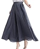 [JudyRose] リネンパンツ ワイドパンツ レディース リネン パンツ ガウチョパンツ 夏 ふんわり 涼しい 麻 ウエストゴム 裏地あり 2枚重ね (95cm, ダークグレー)
