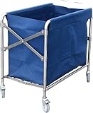 【Maglow】業務用リネンカート 折りたたみ式 清掃 取り外し可能なバッグ付き特大商業ローリング洗濯物用かご 業務用ハンドトラック サービス、リネンカート かご台車 負荷200kg (ネイビー色)★国内発送