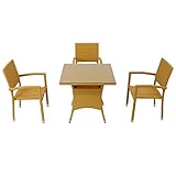 人工ラタンチェア3脚 四角テーブル1台 4点セット 強化ガラス ナチュラル 籐 肘掛け付き 家具 ファニチャー インテリア スタッキングチェア リビング chair 椅子 南国 アジアン バリ風 リゾ