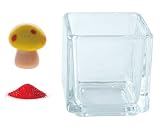 花市場直送便 ミニチュアガラス きのこ S イエロー & カラーサンド レッド & 植え込み用グラス ニューブロックS