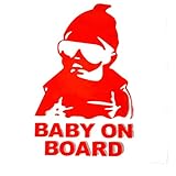 Baby on Board 反射 ステッカー ちょいワル　キッズ 赤ちゃんが乗っています セーフティサイン AHKAH WORKS (レッド)