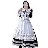 [NOKIJP] メイド服 コスプレ イギリス風 レース リボン メイド コスチューム ロング 半袖 長袖 メイド服 レース 英国 ハロウィン 正式 メイドカフェ 喫茶店 仮装 女装 （ロング 長袖、4XL）