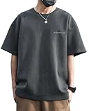 [JHIJSC] tシャツ メンズ 半袖 夏 綿 シンプル ゆったり 無地 おしゃれ 大きいサイズ (M, グレー)