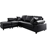 タンスのゲン 【レザー】 カウチソファ ポケットコイル仕様 クッション付き 3人掛けタイプ ブラック 31200005 04