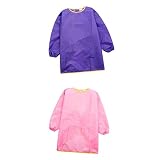 Flameer ポリエステル繊維防水布　子供　長袖　エプロン　防水スモック　男女兼用　日常着用　通気性　2サイズ　　 - L