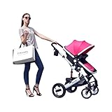 【高品質】サスペンション付きリクライニング出来る　本格派セレブなデザインのベビーカー (ピンク)