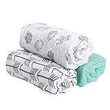 Hold Me Close 100% Cotton Muslin Extra Large Swaddle Blanket Set, Swaddles, 47 x 47, Gray Arrow, Owl