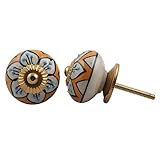 12マスタードの花セラミック手作りのドアノブチェスト食器戸棚引き出しキャビネットのセットは、ドレッサーワードローブがIndianShelfオンライン新しい手作りのプルハンドル (マスタードゴールデン)