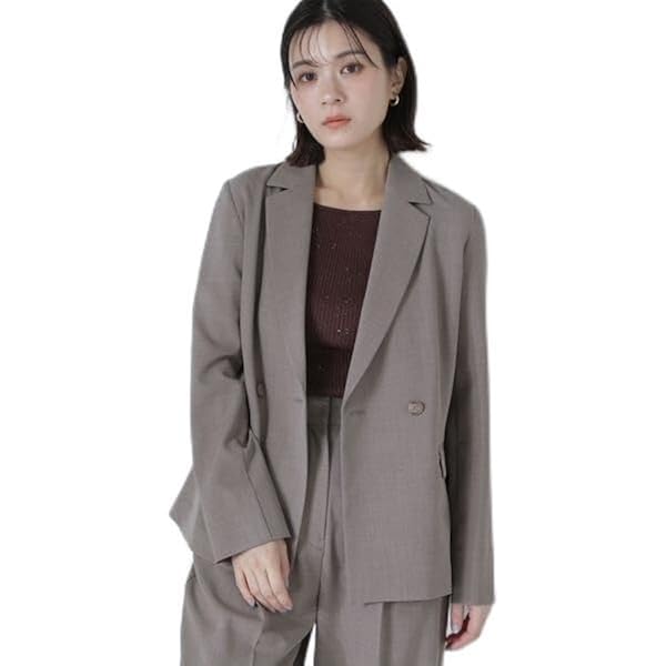 NBB リネンライクダブルブレストボクシージャケット NATURAL BEAUTY BASIC｜リネンライクダブルブレストボクシー