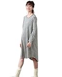 Angeliebe エンジェリーベ マタニティ ワンピース 授乳口付き シンプル ミディ丈 長袖 ワンピ 妊婦服 産前 産後 長袖 M グレー × 生成り 22184 22184260