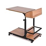 昇降式サイドテーブル 木目調 キャスター付き 小物入れ付 EA-ST04AC-BWD ブラウンウッド