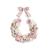 Liebeye ラベンダーリース シルク ローズリース ハンドメイドリース リボン付き 花輪 ガーランド 人工造花 お花の壁飾り 玄関 ラベンダー 庭園 店舗 部屋飾り 撮影 パーティー 結婚式 誕生
