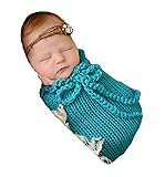 新生児の赤ちゃんかぎ針編みのニット写真の小道具の衣装衣装寝袋ぬいぐるみ毛布 (ブルー)